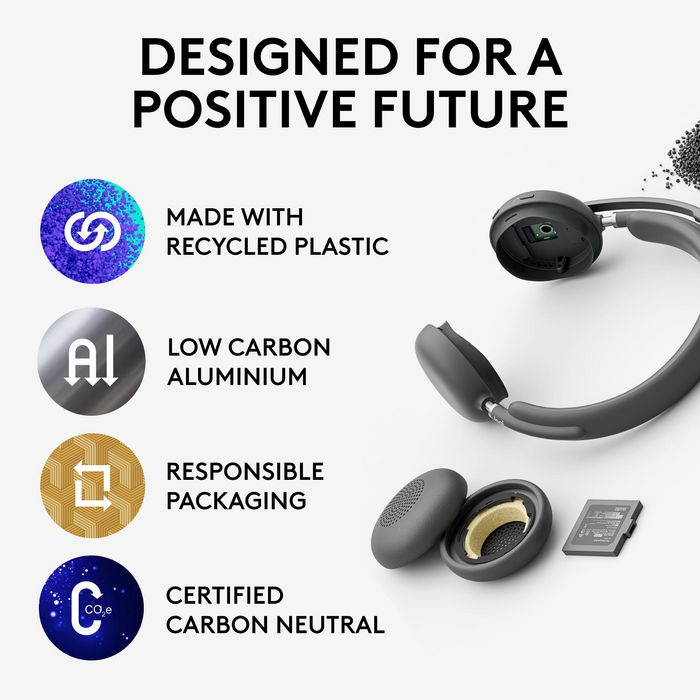 Logitech Zone Wireless 2 Auriculares Inalámbricos con Cancelación de Ruido Híbrida y Micrófono para Videollamadas y Negocios