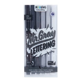 Mooving Rotulador de Fibra Doble Punta Pincel Croma Grises Estuche de 6