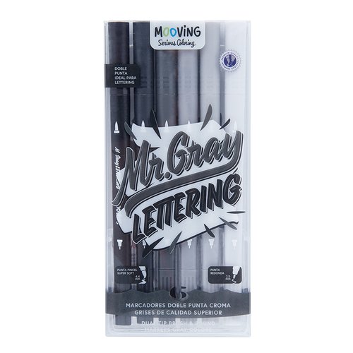Mooving Rotulador de Fibra Doble Punta Pincel Croma Grises Estuche de 6 Mooving Rotulador de Fibra Doble Punta Pincel Croma Grises Estuche de 6