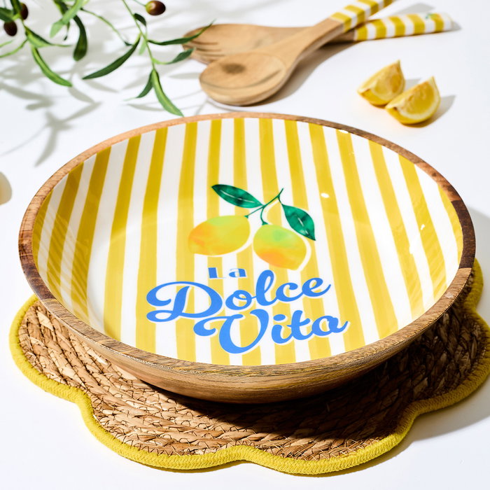 Home Deco Factory Ensaladera de Madera de Mango 33 cm Amarillo Dolce Vita