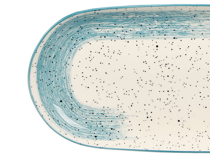 Vessia - Bandeja Oval de Porcelana Patinada, Color Azul y Blanco, Dimensiones: 33 x 15.5 x 3 cm (Set de 24)