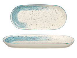 Vessia - Bandeja Oval de Porcelana Patinada, Color Azul y Blanco, Dimensiones: 33 x 15.5 x 3 cm (Set de 24)