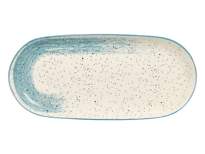 Vessia - Bandeja Oval de Porcelana Patinada, Color Azul y Blanco, Dimensiones: 33 x 15.5 x 3 cm (Set de 24)