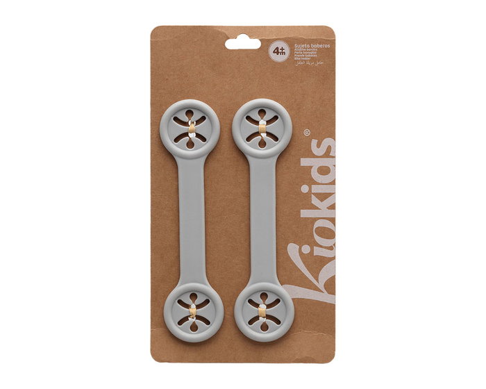 KioKids Sujeta Baberos Gris 2 Unidades para Bebé +4 Meses, Accesorio Práctico para Comidas Fuera de Casa, Fácil de Limpiar y Seguro