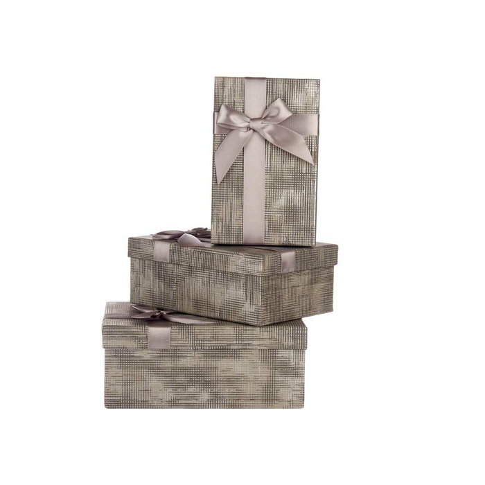 PINCELLO Set 3 Cajas Cartón Rectangular Antracita Rayas Lazo