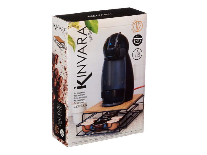 Kinvara Portacapsulas Metal Bambu para 15 Capsulas Dolce Gusto y Nespresso Vertuo 21 x 7.5 x 31 cm (Set de 6)