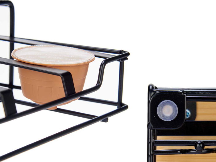 Kinvara Portacapsulas Metal Bambu para 15 Capsulas Dolce Gusto y Nespresso Vertuo 21 x 7.5 x 31 cm (Set de 6)