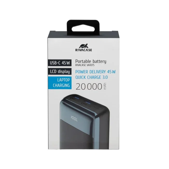 Rivacase VA1075 Batería Externa 20000 mAh QC/PD 45W para Portátil con Pantalla LCD - Negro, Azul