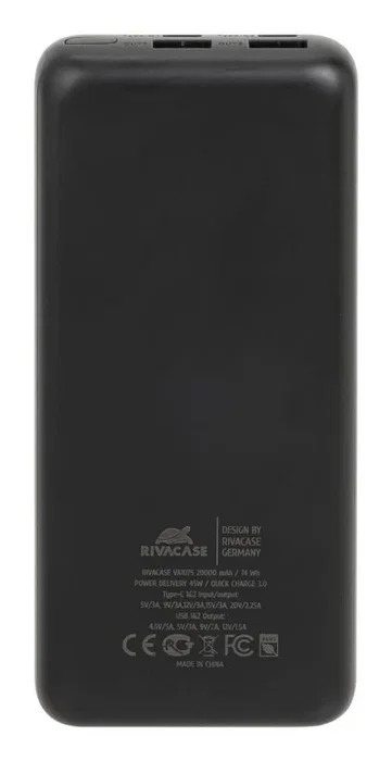 Rivacase VA1075 Batería Externa 20000 mAh QC/PD 45W para Portátil con Pantalla LCD - Negro, Azul