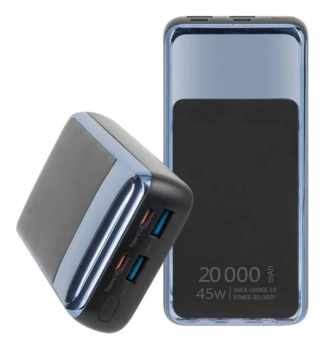 Rivacase VA1075 Batería Externa 20000 mAh QC/PD 45W para Portátil con Pantalla LCD - Negro, Azul