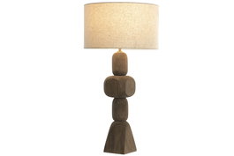 DKD Home Decor Lámpara de Sobremesa Balines Natural/Beige, con Plafón de Poliéster y Pantalla de Lino, 40 x 80 x 40 cm, Bombilla E27 no Incluida