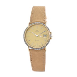 Tetra Reloj 113-C con Correa de Piel Marrón y Caja Dorada