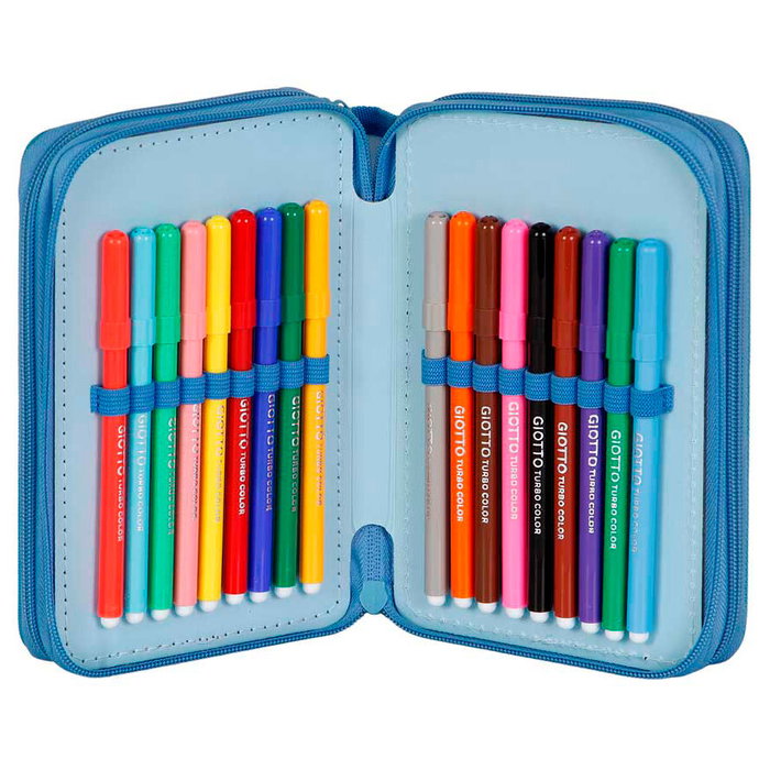 KARACTERMANIA Plumier Stitch Disney completo - Estuche escolar con 3 compartimentos, lápices y rotuladores