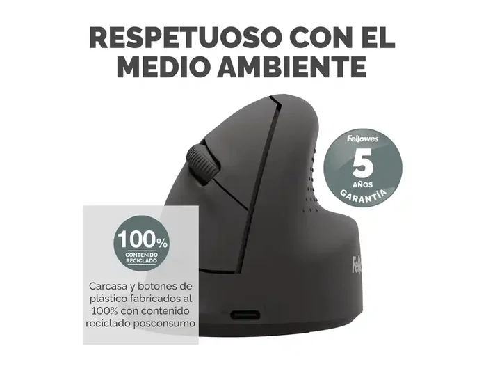 Fellowes Breyta Ratón Ergonómico Vertical Mediano para Diestros, Negro