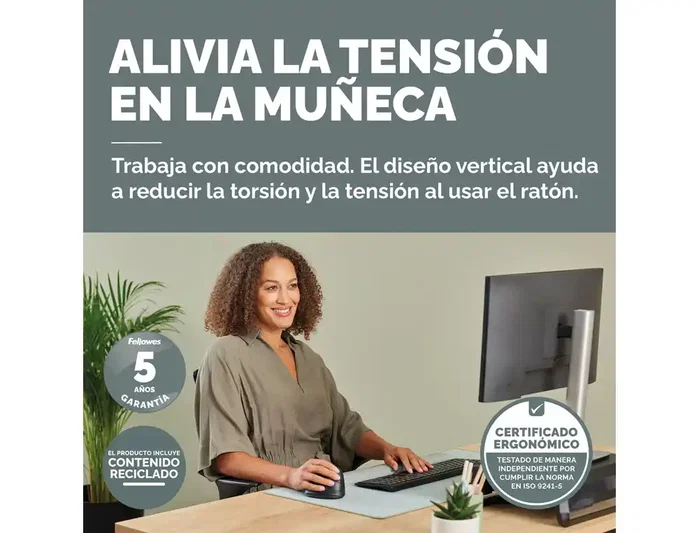 Fellowes Breyta Ratón Ergonómico Vertical Mediano para Diestros, Negro
