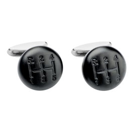 CHOPARD Gemelos con forma de pomo de cambio de marchas en acero negro mate