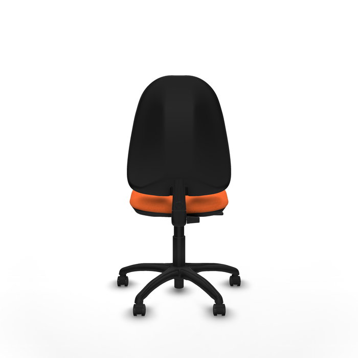 Silla de oficina Algarra con mecanismo Contacto permanente básico tapizada con Tela color Naranja. Equipada con Base poliamida negra, Sin brazos y Ruedas autofrenantes