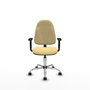 Silla de oficina Algarra con mecanismo Contacto permanente básico tapizada con Similpiel color Crema. Equipada con Base cromada, Brazos 1D y Ruedas autofrenantes
