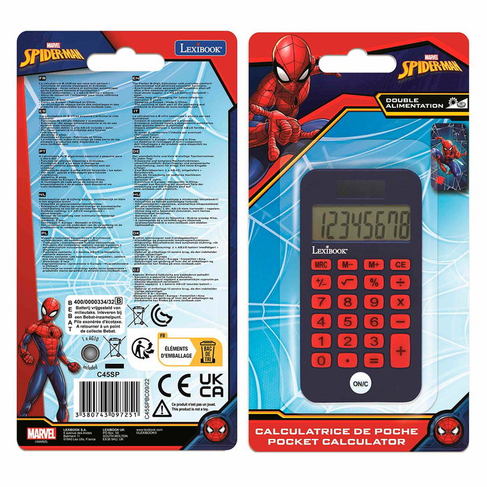 Lexibook Calculadora De Bolsillo Con Licencia Marvel Spiderman, Función Solar Y Pila, C45Sp, +3 Años