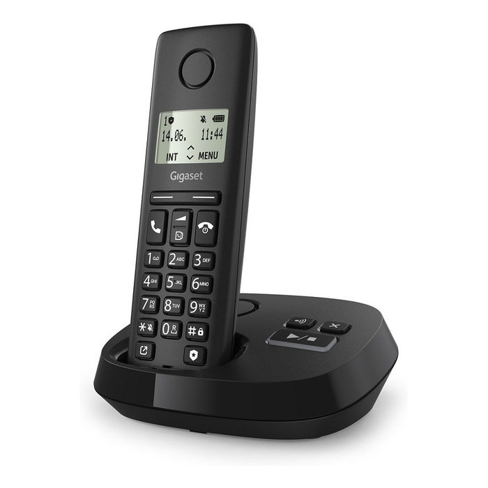 Gigaset PURE 100 AM - Teléfono Inalámbrico DECT/Analógico con Contestador Automático, Altavoz, Libreta de 50 Contactos, Negro - Int. Ware