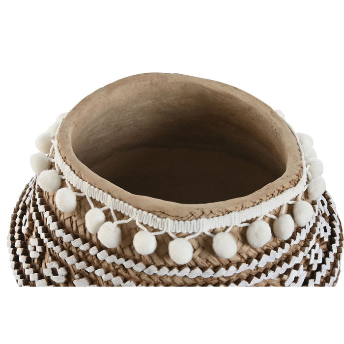 DKD Home Decor Macetero de Cemento con Pompones Marrón 25x25x18 cm DKD Home Decor Macetero de Cemento con Pompones Marrón 25x25x18 cm