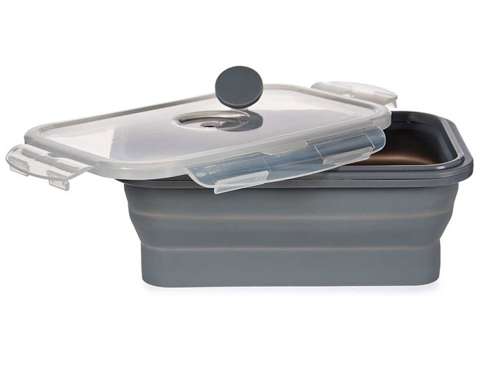 Kinvara Fiambrera de Silicona Rectangular 800 ml Antracita 18 x 12.5 x 3 cm (Set de 24)