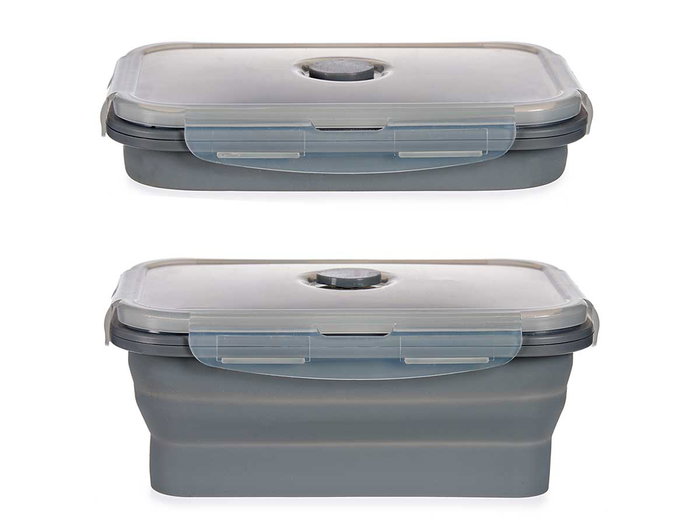 Kinvara Fiambrera de Silicona Rectangular 800 ml Antracita 18 x 12.5 x 3 cm (Set de 24)