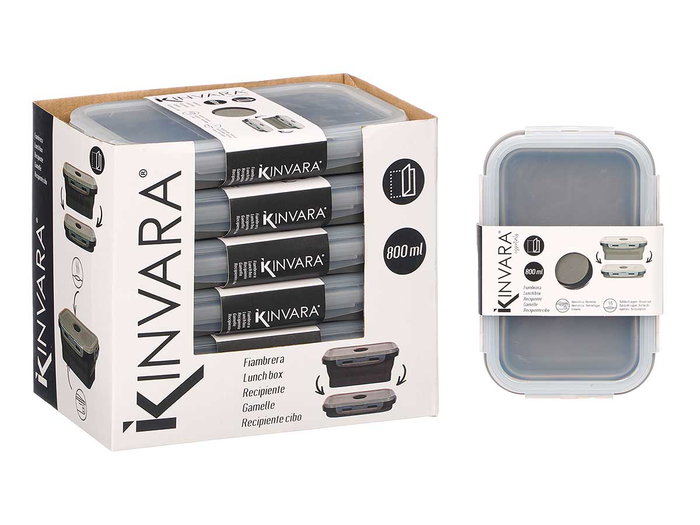 Kinvara Fiambrera de Silicona Rectangular 800 ml Antracita 18 x 12.5 x 3 cm (Set de 24)