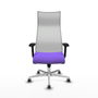 Sillón Albacete con mecanismo Sincro tapizada con Tela color Lila y malla color Blanco. Equipado con Base aluminio, Brazos 2D y Ruedas 65 mm parqué