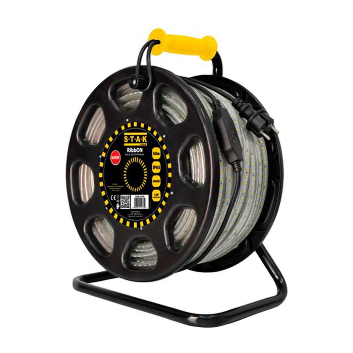 Stack Tira LED IP65 50m, 610W, 4000K Luz Día, 65000 Lúmenes, con Enrollador para Obras, Almacenes, Jardines