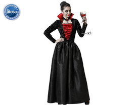 Atosa Disfraz de Vampiresa Negra con Escote Rojo para Mujer Adulta