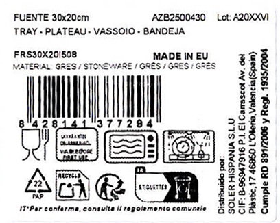 La Mediterranea Fuente Rectangular Azurill Elite Brillo 30x20cm