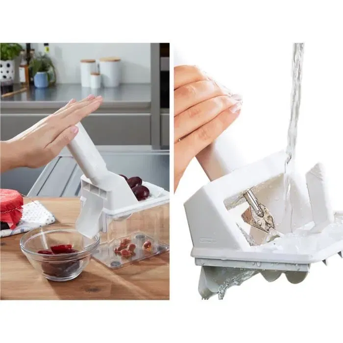 Leifheit 37300 Deshuesador de Ciruelas Automático, Fácil y Rápido, Hasta 15 kg, Blanco