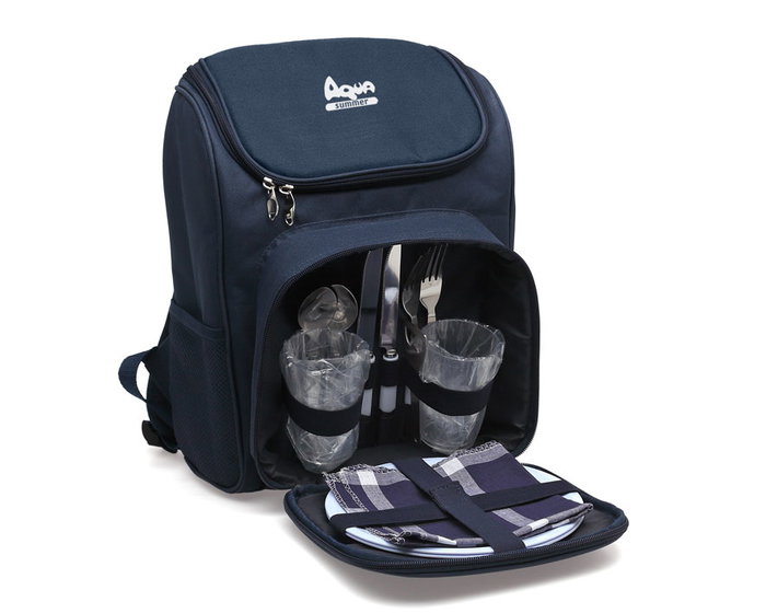 Mochila Nevera Kit Picnic Excursión Azul Marino
