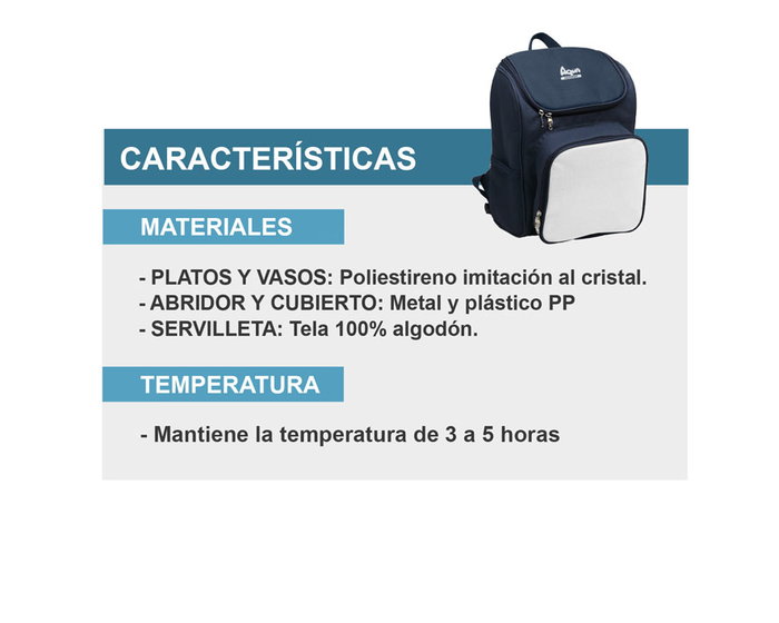 Mochila Nevera Kit Picnic Excursión Azul Marino