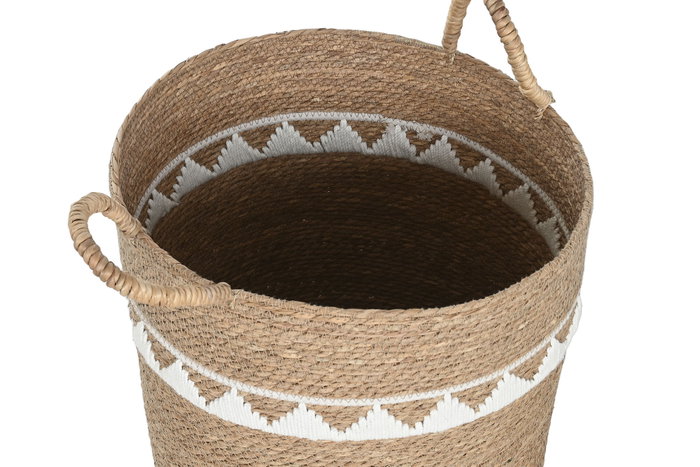 DKD Home Decor Set de 3 Cestas de Seagrass y Algodón Natural