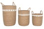 DKD Home Decor Set de 3 Cestas de Seagrass y Algodón Natural