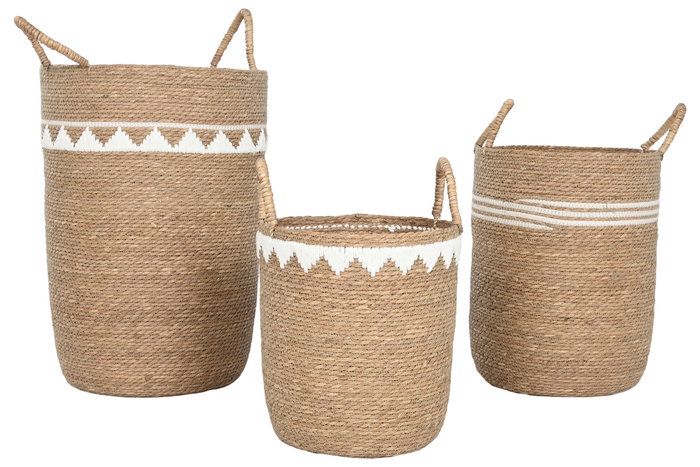 DKD Home Decor Set de 3 Cestas de Seagrass y Algodón Natural