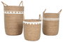 DKD Home Decor Set de 3 Cestas de Seagrass y Algodón Natural