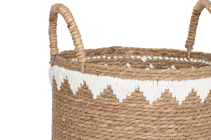 DKD Home Decor Set de 3 Cestas de Seagrass y Algodón Natural