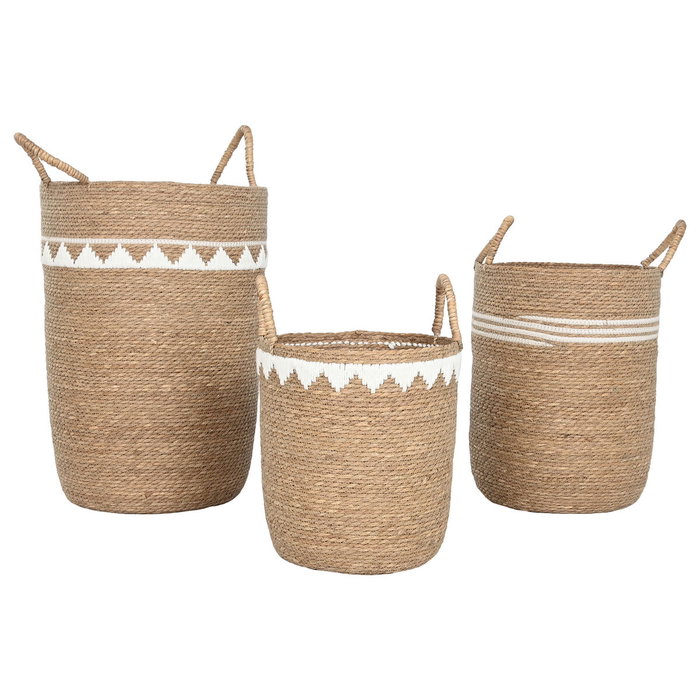 DKD Home Decor Set de 3 Cestas de Seagrass y Algodón Natural