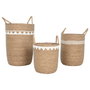 DKD Home Decor Set de 3 Cestas de Seagrass y Algodón Natural
