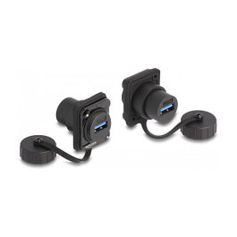 DeLOCK Módulo USB 3.2 Gen 1 Tipo-A hembra a hembra con tapa protectora IP67, Negro