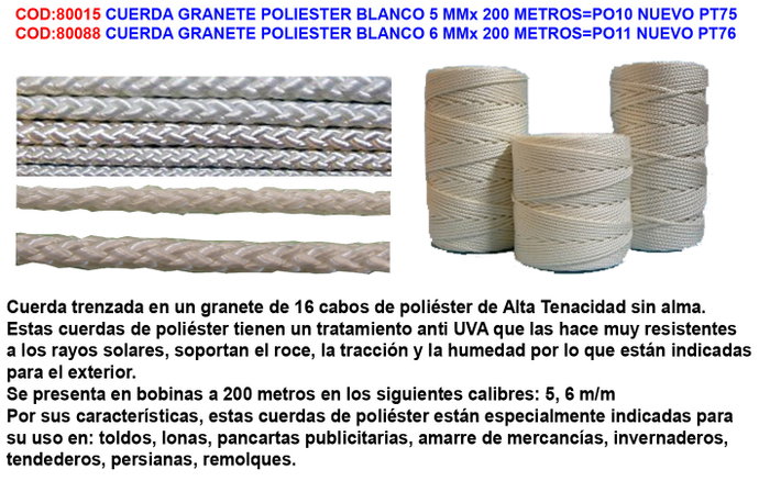 Cuerda Granete Poliéster Blanco 5 mm x 200 m Cuerda Granete Poliéster Blanco 5 mm x 200 m