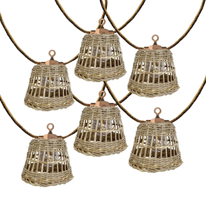 Lumisky LUM1714508567337 Guirnalda de Luces LED Híbrida para Exteriores - 10 Pantallas de Ratán - Alimentación Solar y Eléctrica - Blanco Cálido - 8 Metros