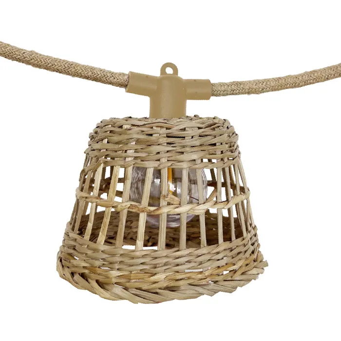 Lumisky LUM1714508567337 Guirnalda de Luces LED Híbrida para Exteriores - 10 Pantallas de Ratán - Alimentación Solar y Eléctrica - Blanco Cálido - 8 Metros