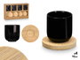 Kinvara - Set de 4 Tazas de Café de Cerámica Negra con Posavasos de Bambú, Incluye 4 Tazas (95 ml) y 4 Posavasos, Dimensiones 28.5 x 17.8 x 6.5 cm (Set de 12)