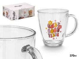 Vivalto Taza Vidrio Good Vibes 370 ml Transparente 12 x 10.3 x 9 cm (Set de 24)
