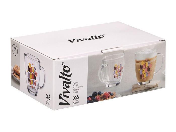 Vivalto Taza Vidrio Good Vibes 370 ml Transparente 12 x 10.3 x 9 cm (Set de 24)