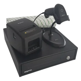 Approx Kit TPV con Cajón Portamonedas, Impresora Térmica y Lector de Códigos Negro